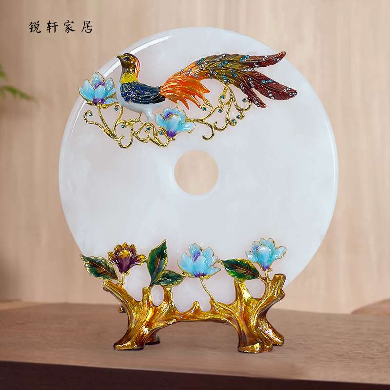 高档锦绣前程平安扣摆件珐琅彩工艺锦鸡创意玄关家居饰品乔迁礼物