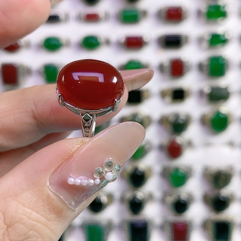 【闪购商品】银S925镶嵌戒指玛瑙/玉髓?**?