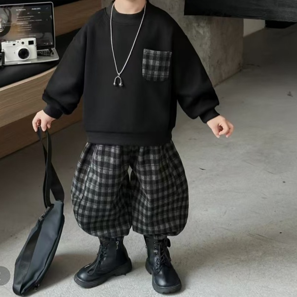 儿童秋季新款毛呢绒套装男女童韩版洋气套装中大童外穿时髦童装