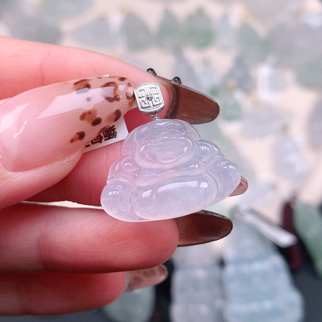 翡翠颈饰18K金镶嵌冰佛23、16.7、23.6、5.3