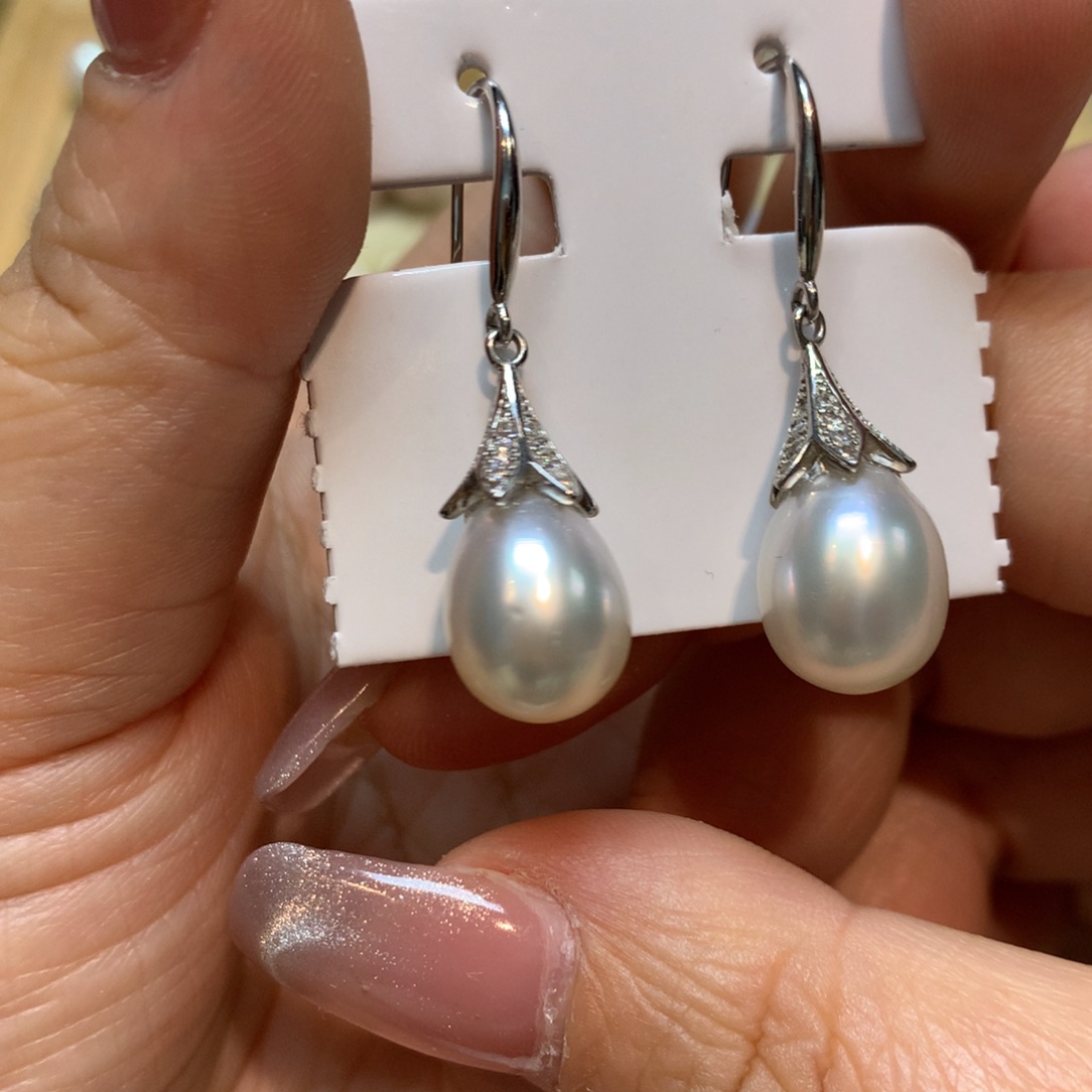 海水珍珠耳饰银S925镶嵌