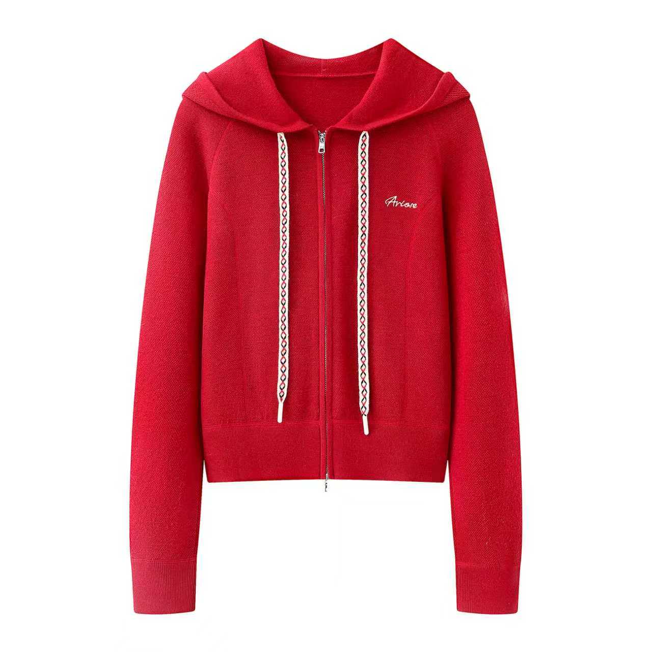 艾家商场同款2025冬新款时尚百搭休闲连帽针织衫开衫女毛衣181159