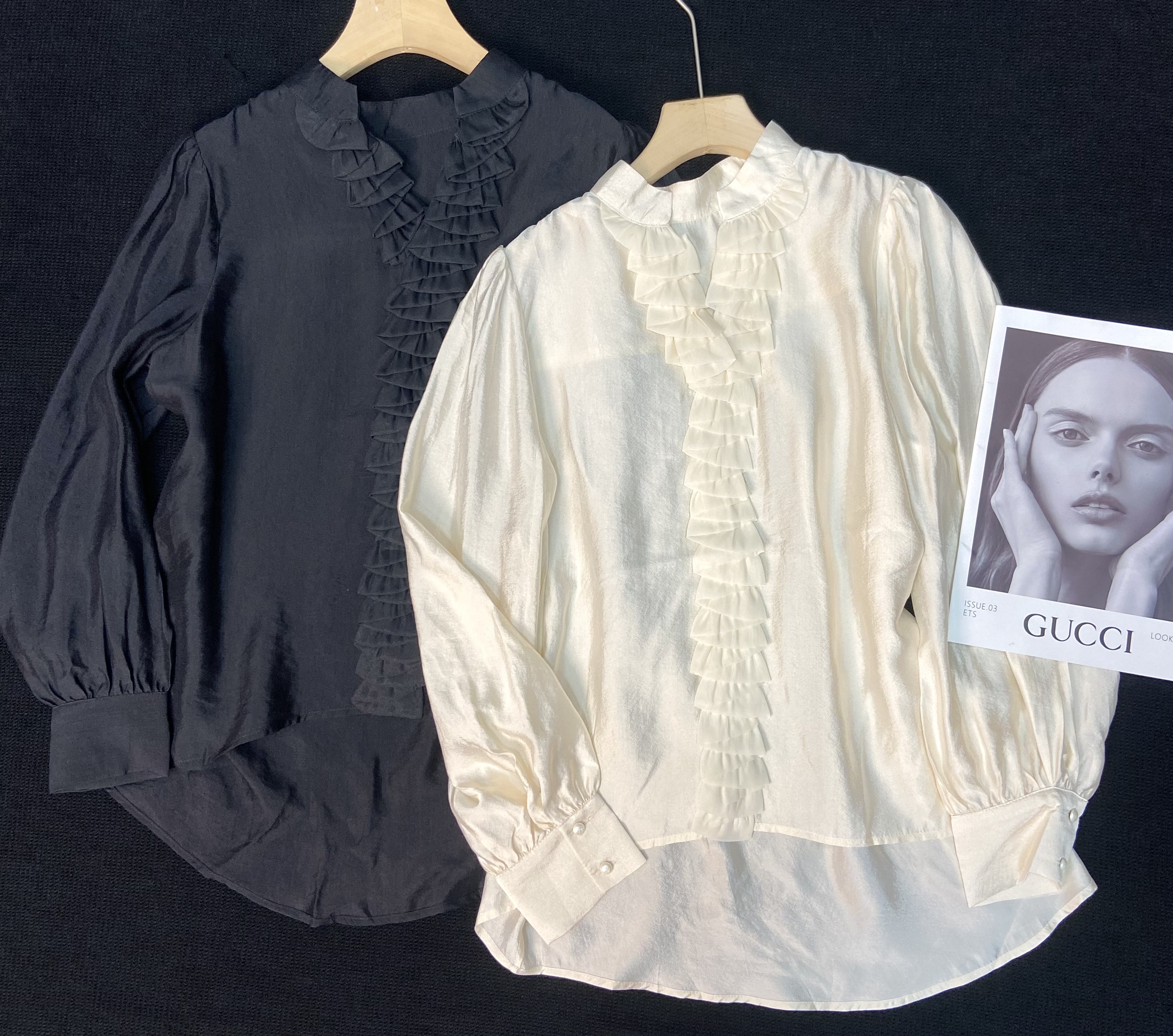 木耳常规袖吸汗薄款拼接圆领衬衫白色衬衣复古工装风_A19