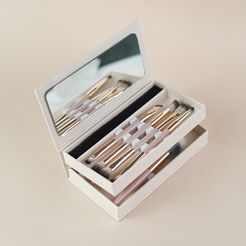 多功能折叠化妆刷套装双头粉底刷眼影刷鼻影刷唇刷眼线刷便携盒装