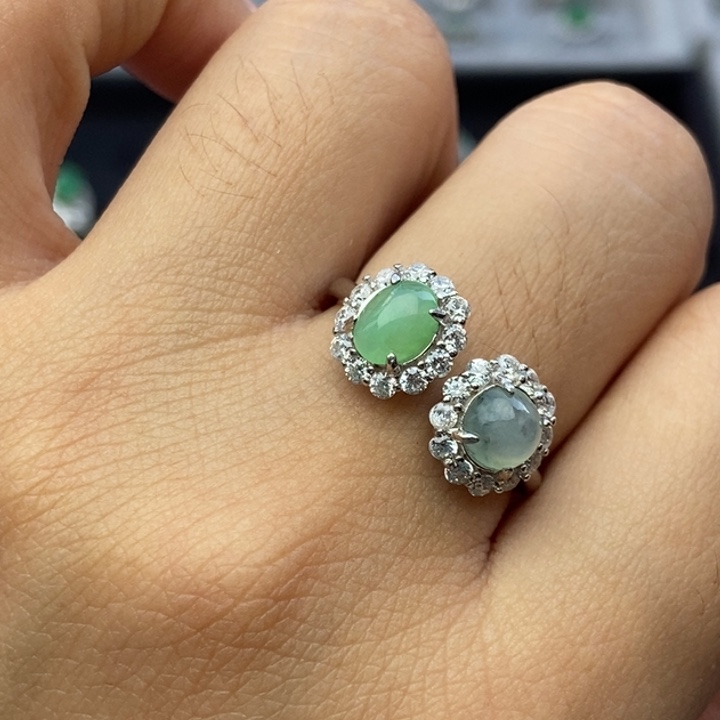 翡翠戒指银S925镶嵌戒指