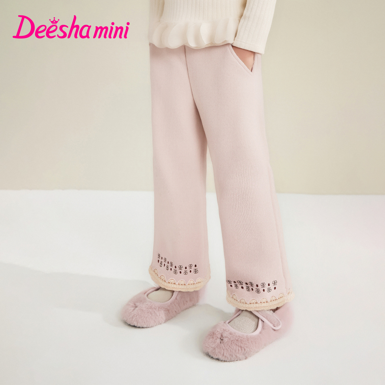 笛莎女童裤子冬季保暖好物宝宝加绒阔腿裤舒适保暖棉裤-1M255A403