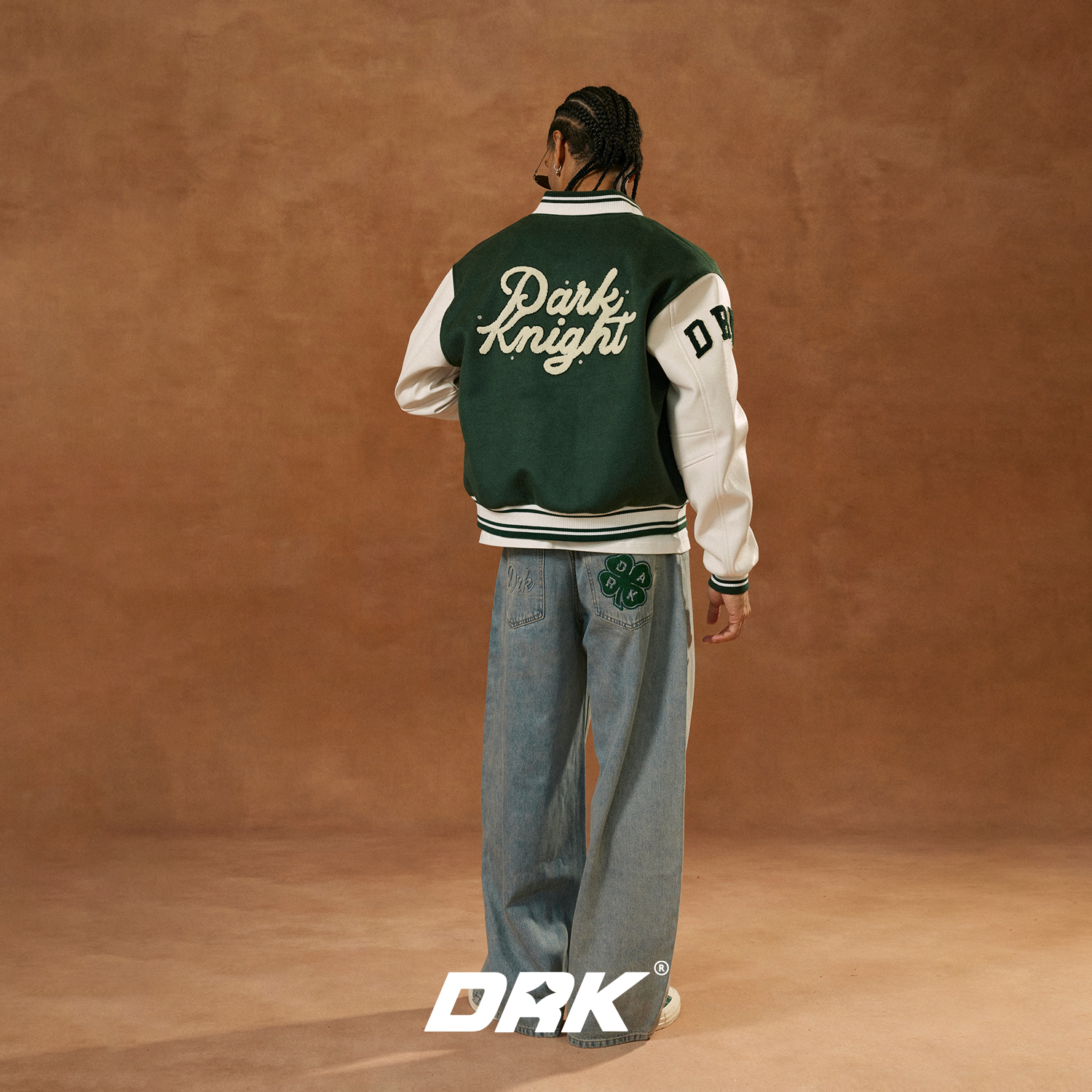 DRK【回溯系列】四叶草铆钉刺绣牛仔裤美式复古休闲裤宽松高街印花