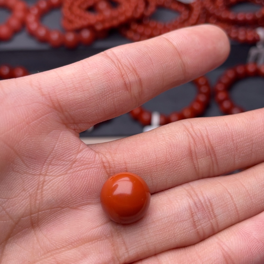 宝***帝南红玛瑙未镶嵌手串H12.5mm满肉柿子红单珠