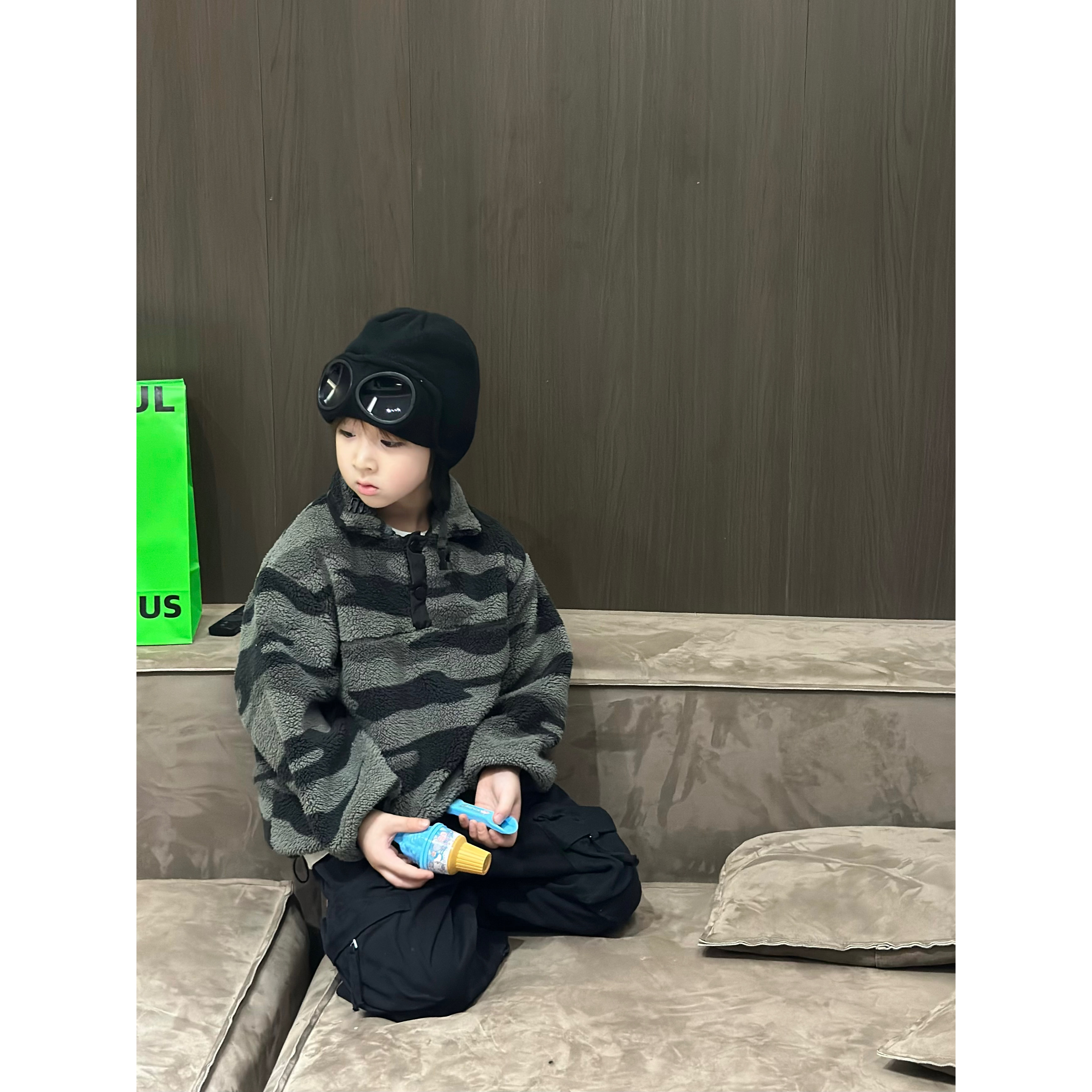 一森弟弟【很Vibe】酷酷的迷彩 羔羔毛套头款卫衣 E0128