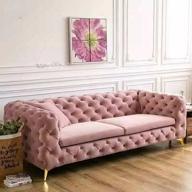 热销拉扣新款厂家直销布艺意式轻奢猫爪皮拉扣客厅美式沙发