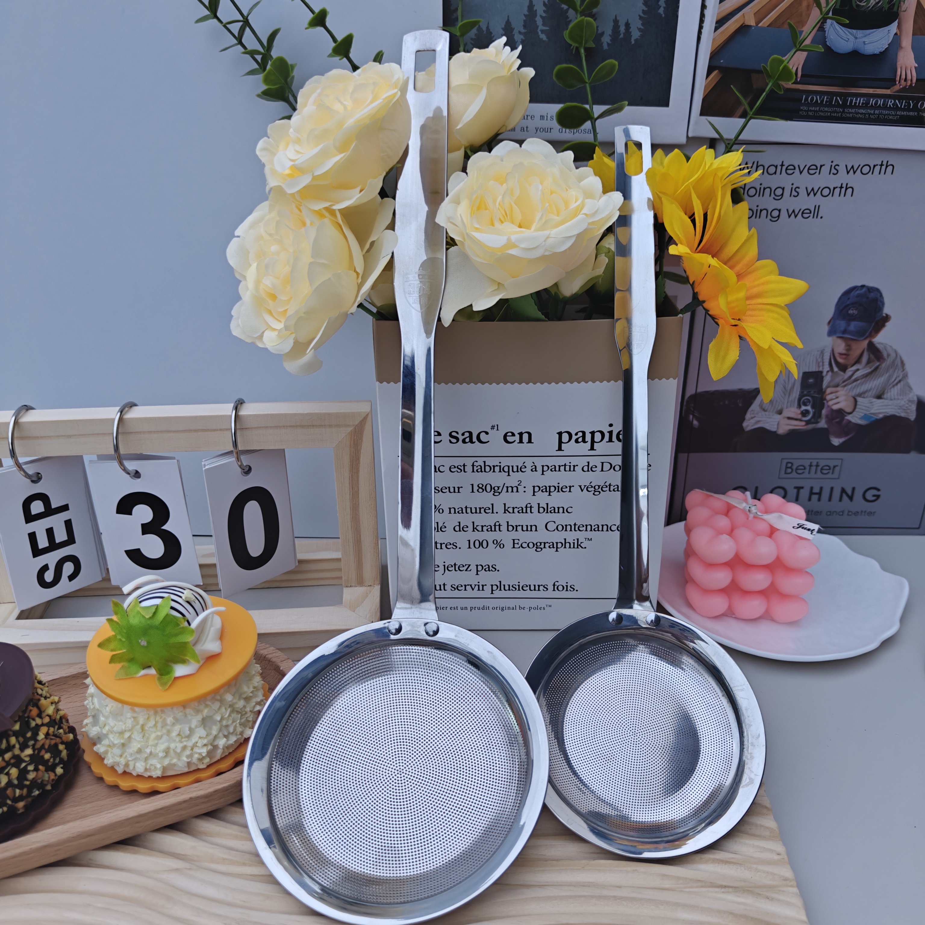 全钢一体加厚加密钢网撇沫勺两只一大一小家用厨房必备【汤家限定】