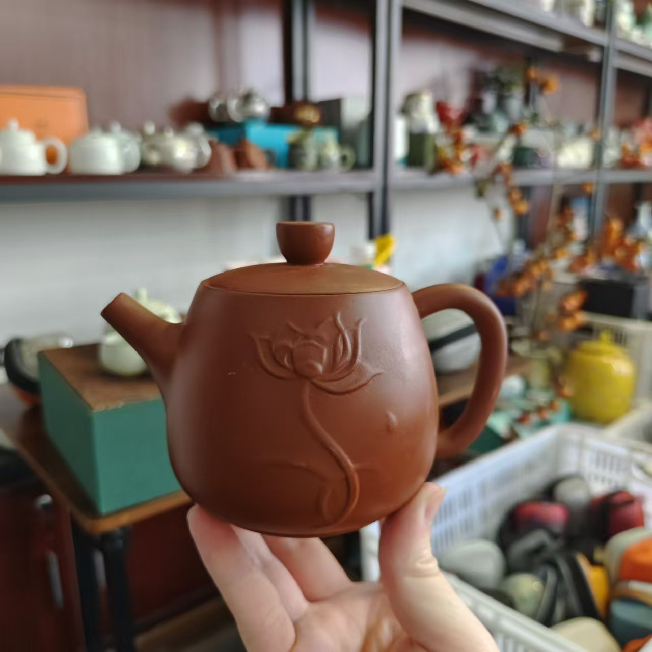 茗香瓷器 大红袍紫砂清雅荷韵凤鸣壶家用简约大容量泡茶壶-4741