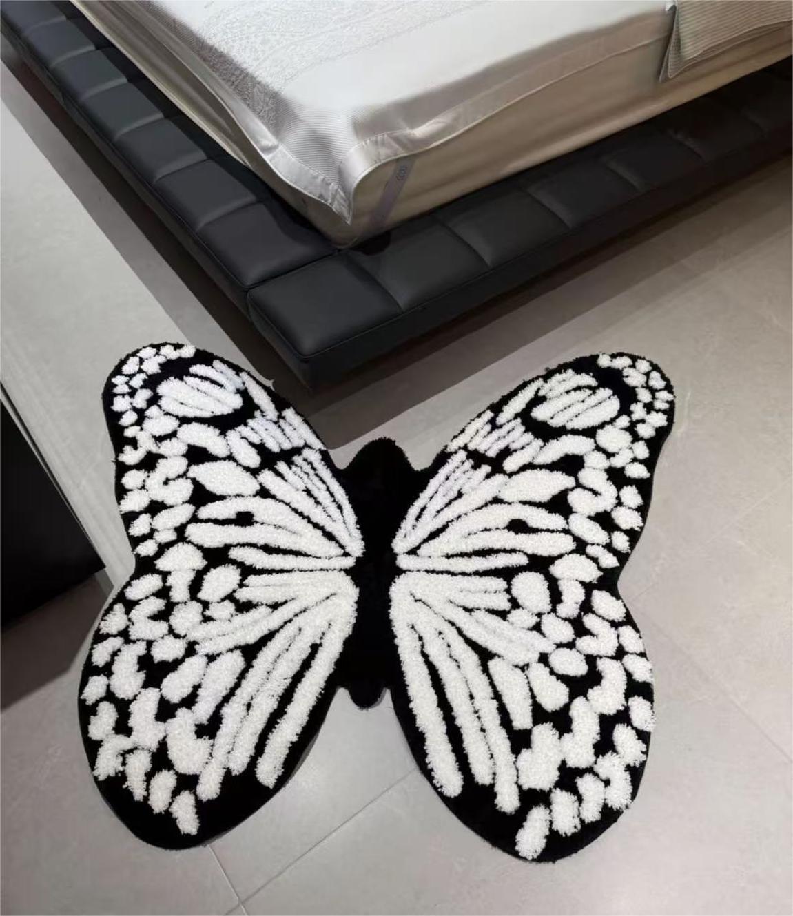 【植绒蝴蝶】轻奢风床边地毯床边毯毛绒地垫家用卧室客厅防滑柔软