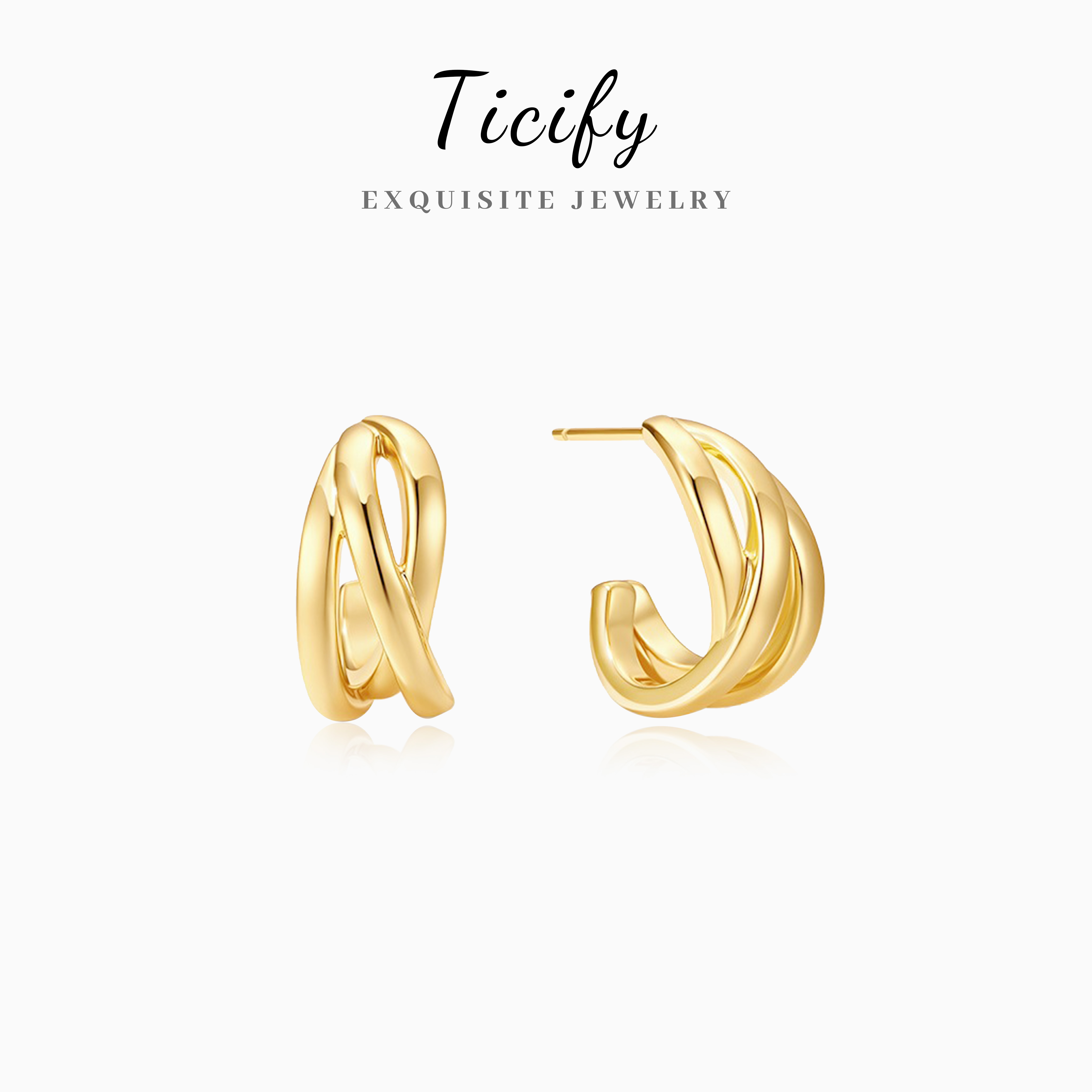 ticify 铜合金耳饰 镀K金【缠绕波浪】轻奢小众高级感耳钉TSY011