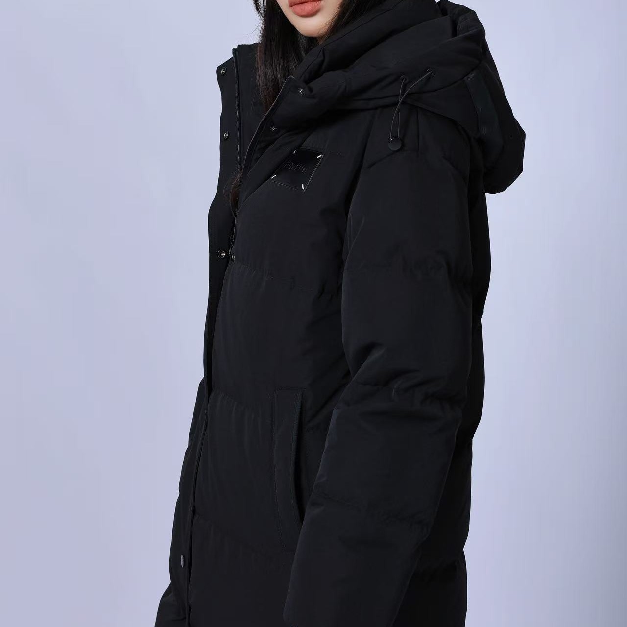 领姿LINGZI中长款防风保暖过膝连帽羽绒服4130184