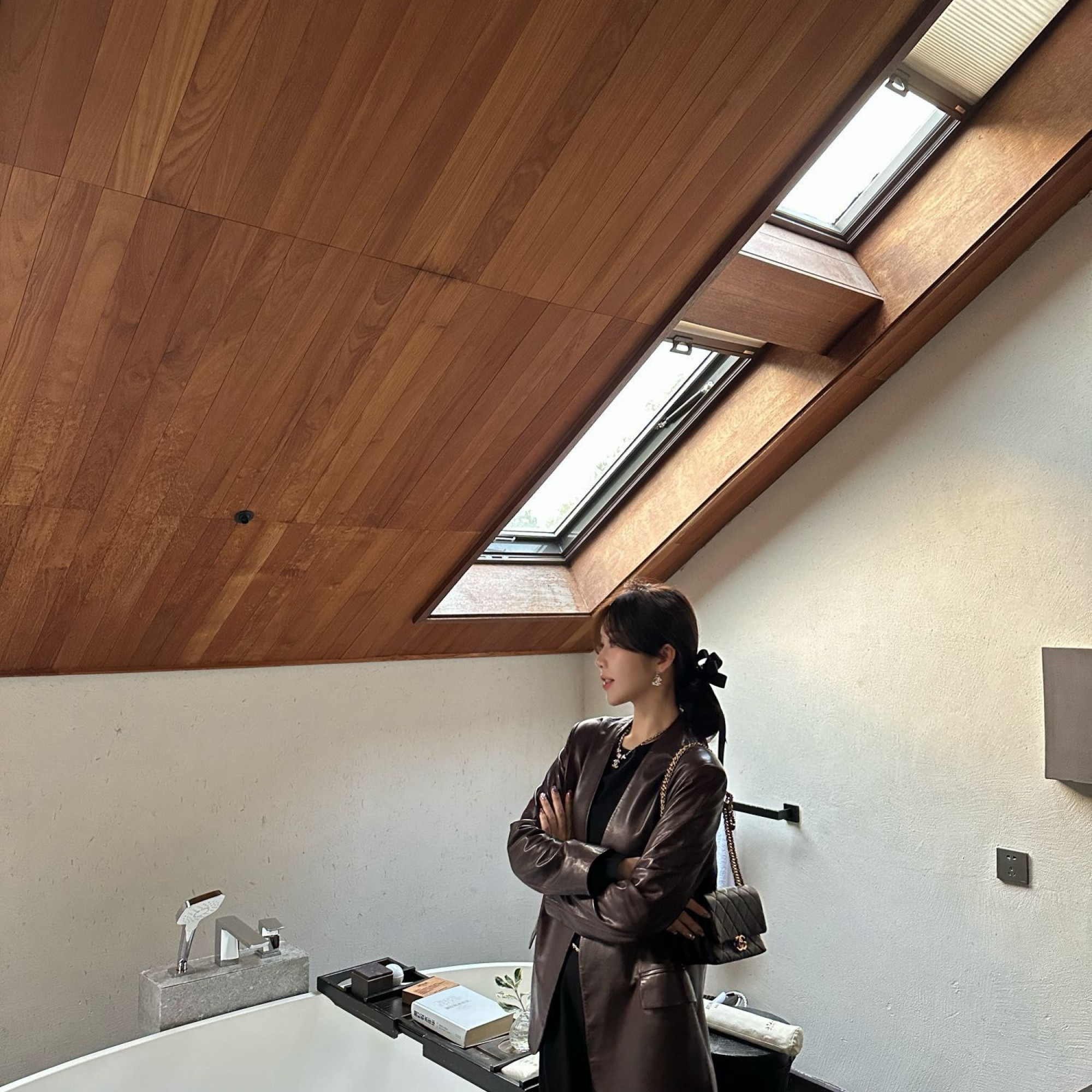 syna复古乐队 西装款V领宽松美拉德棕皮夹克