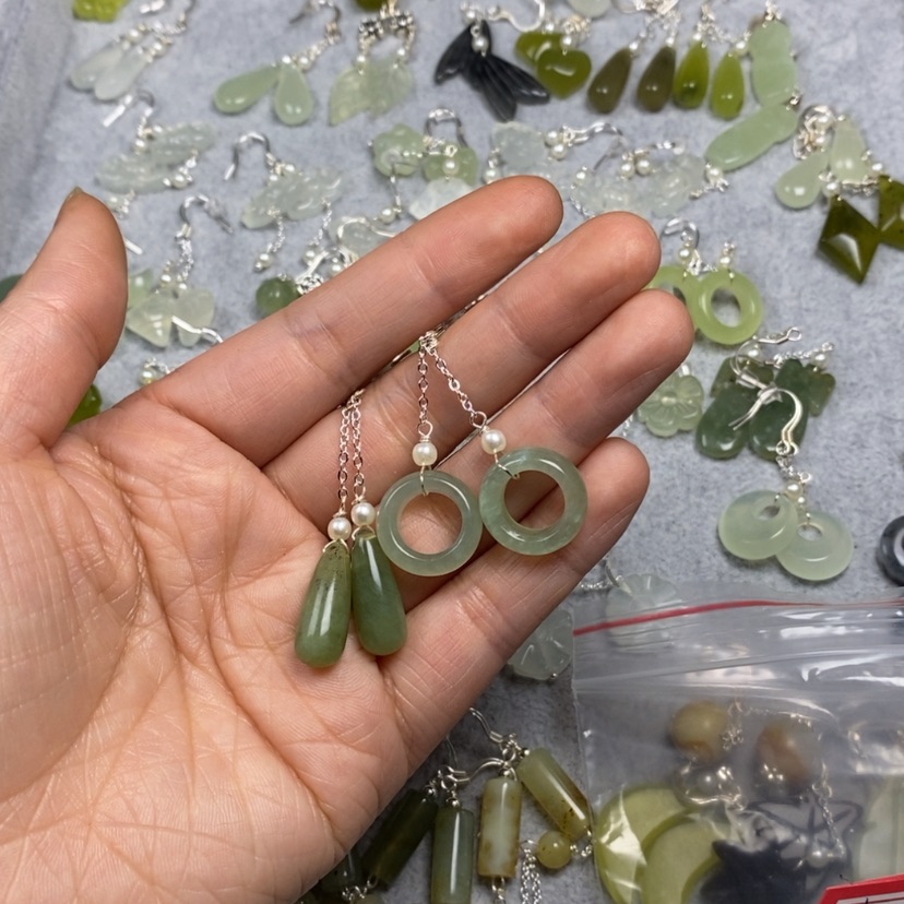 【闪购商品】蛇纹石玉未镶嵌挂件耳饰耳环项链金*子