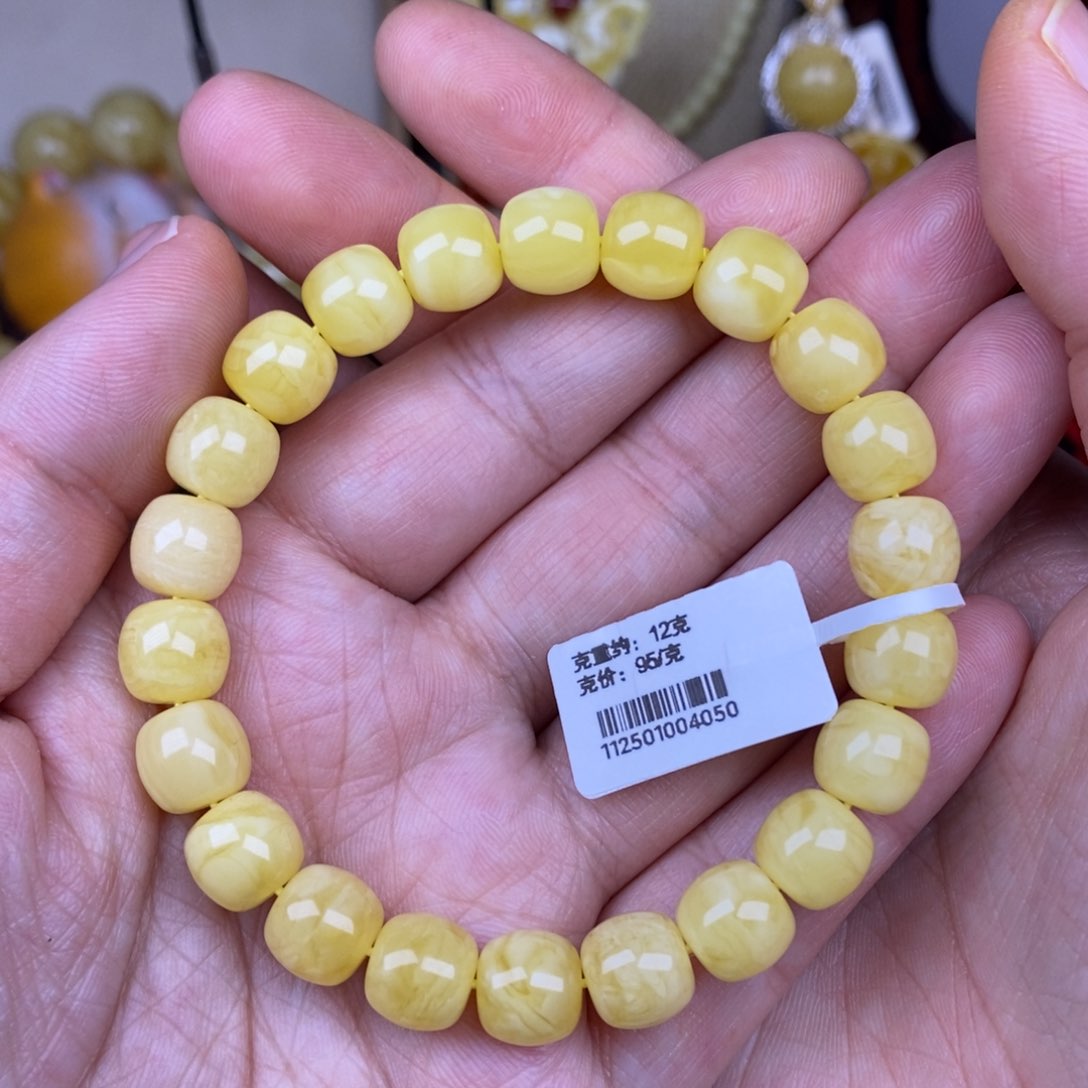 手链蜜蜡未镶嵌9.6精工高桩老型浓蜡底白花蜡