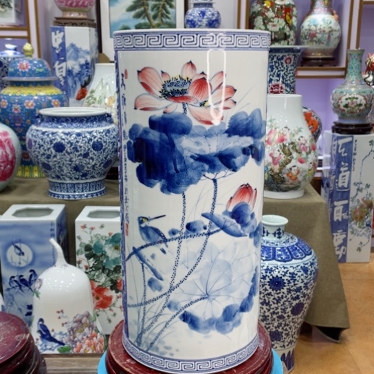 花瓶全手工釉下青花双面画帽筒