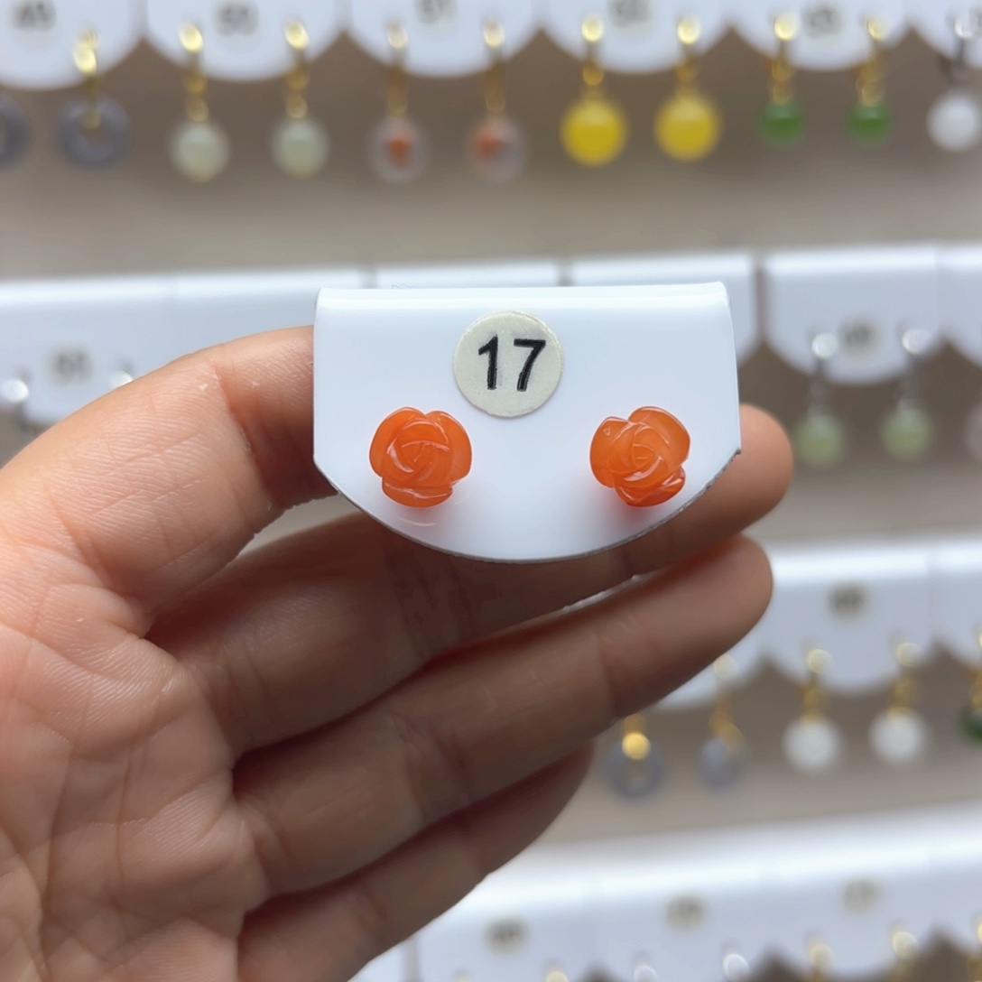 南红玛瑙耳饰18K金镶嵌