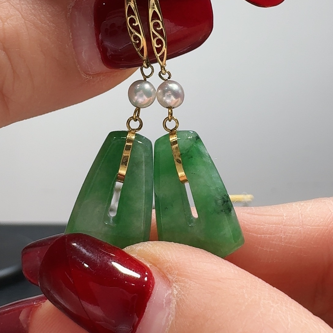 翡翠耳饰18K金镶嵌耳饰