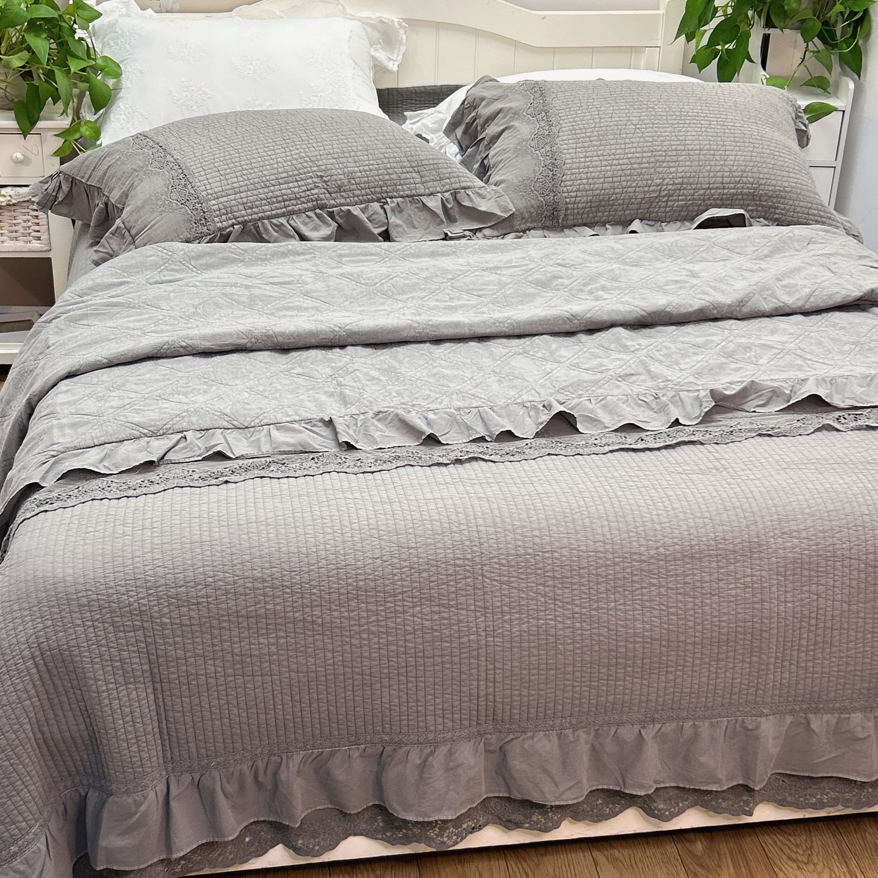 【李京花】黛安娜 纯棉植物酵素染色砂洗刺绣床盖四件套 