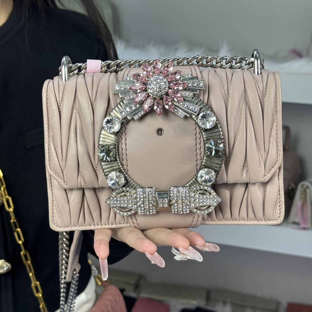 95新 MIU MIU/缪缪 95新miumiu粉色太阳花斜挎包
