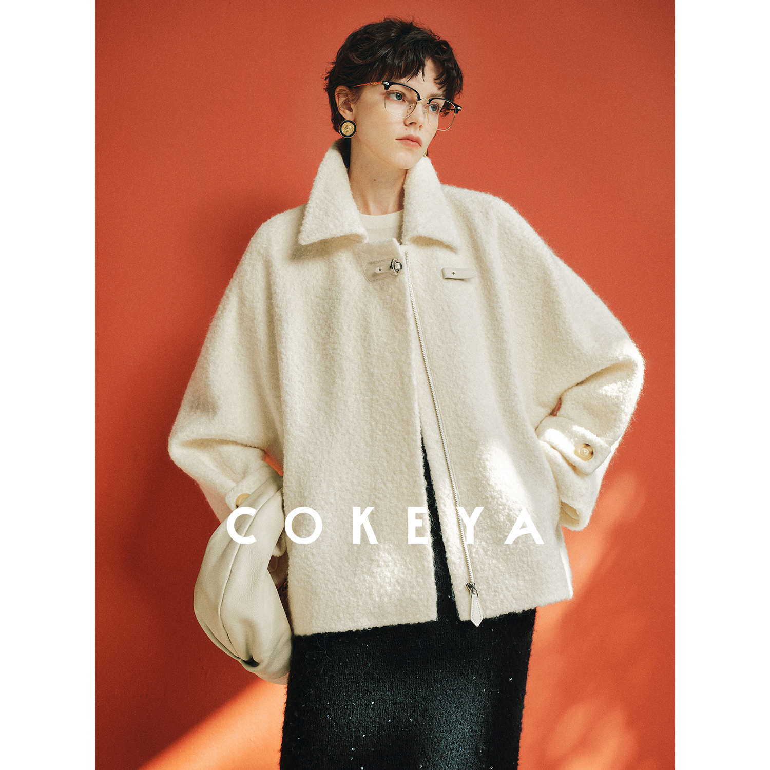 COKEYA/苍山慕雪~嵿奢圈圈羊驼毛羊毛休闲翻领夹克短外套女冬