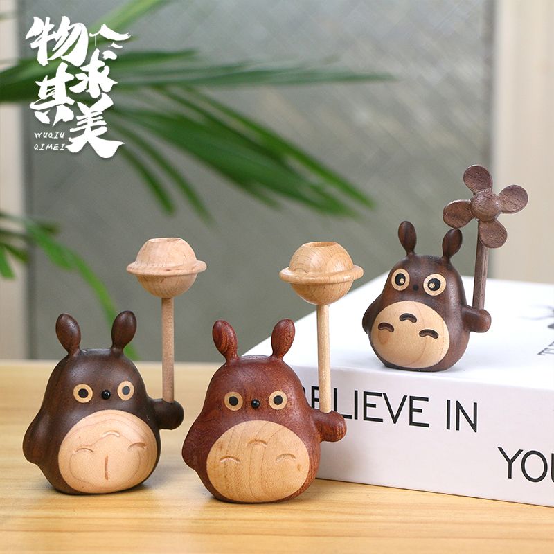 龙猫/宫崎骏龙猫原木摆件旋转风车香薰车载饰品木八音盒玩具礼物