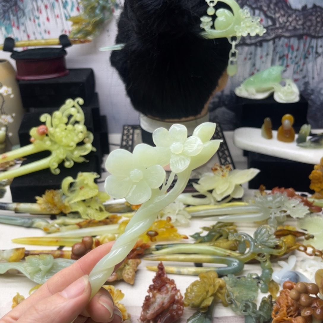 【闪购商品】蛇纹石玉发饰合金