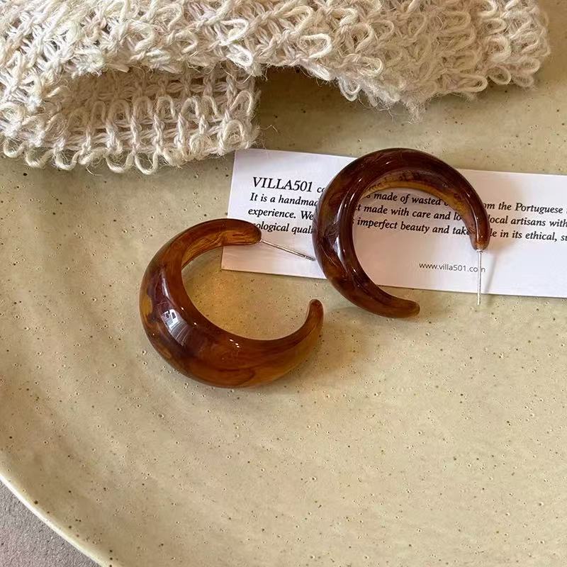 铜合金耳饰 【慵懒至上】美拉德晕染欧美C圈洋气炸了~显瘦耳圈 A25