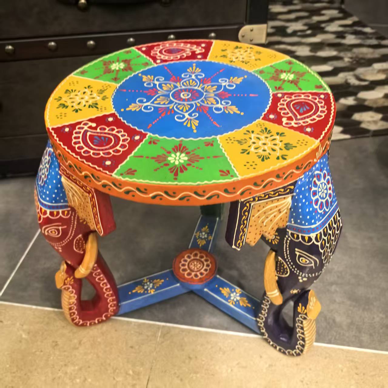 【欧美外单】印度彩绘大象凳子
