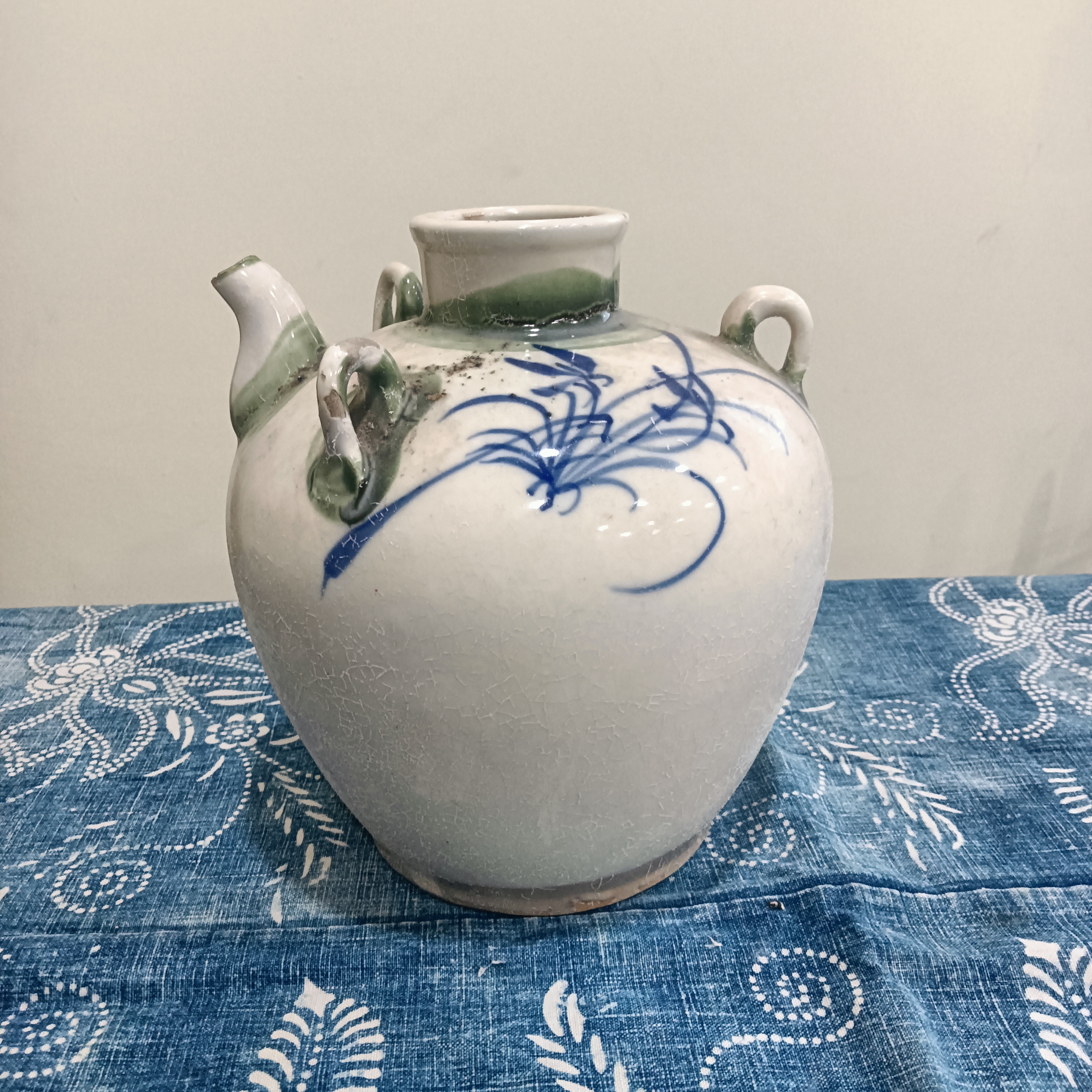 青花三系水壶老物件淄博窑情怀老器具