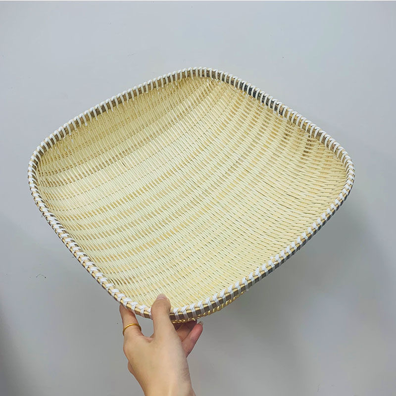 天然环保方形精编35厘米竹编筐用于馒头水果收纳