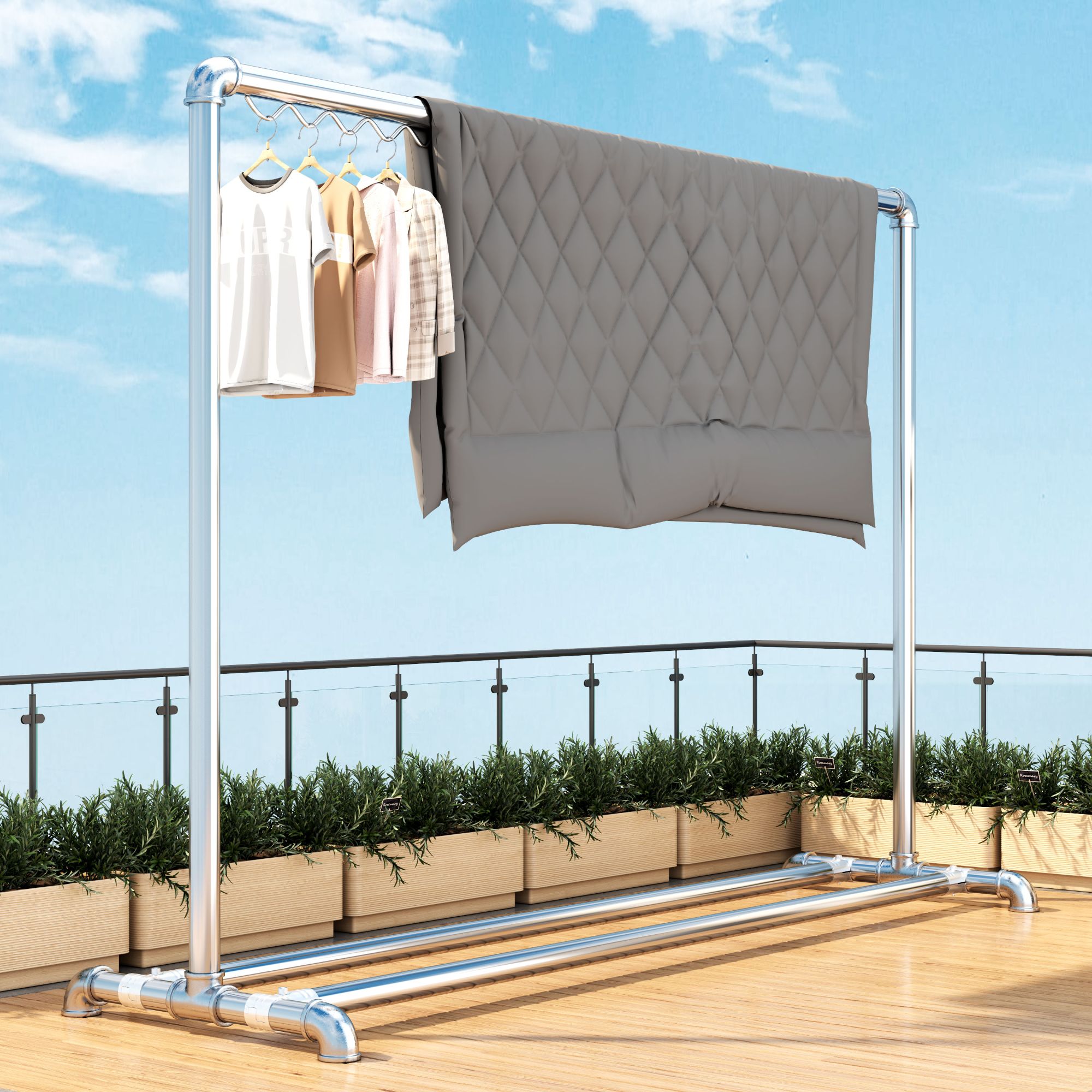 钢管晾衣架落地户外折叠家用阳台卧室挂衣服简易晒被凉衣单杆水管