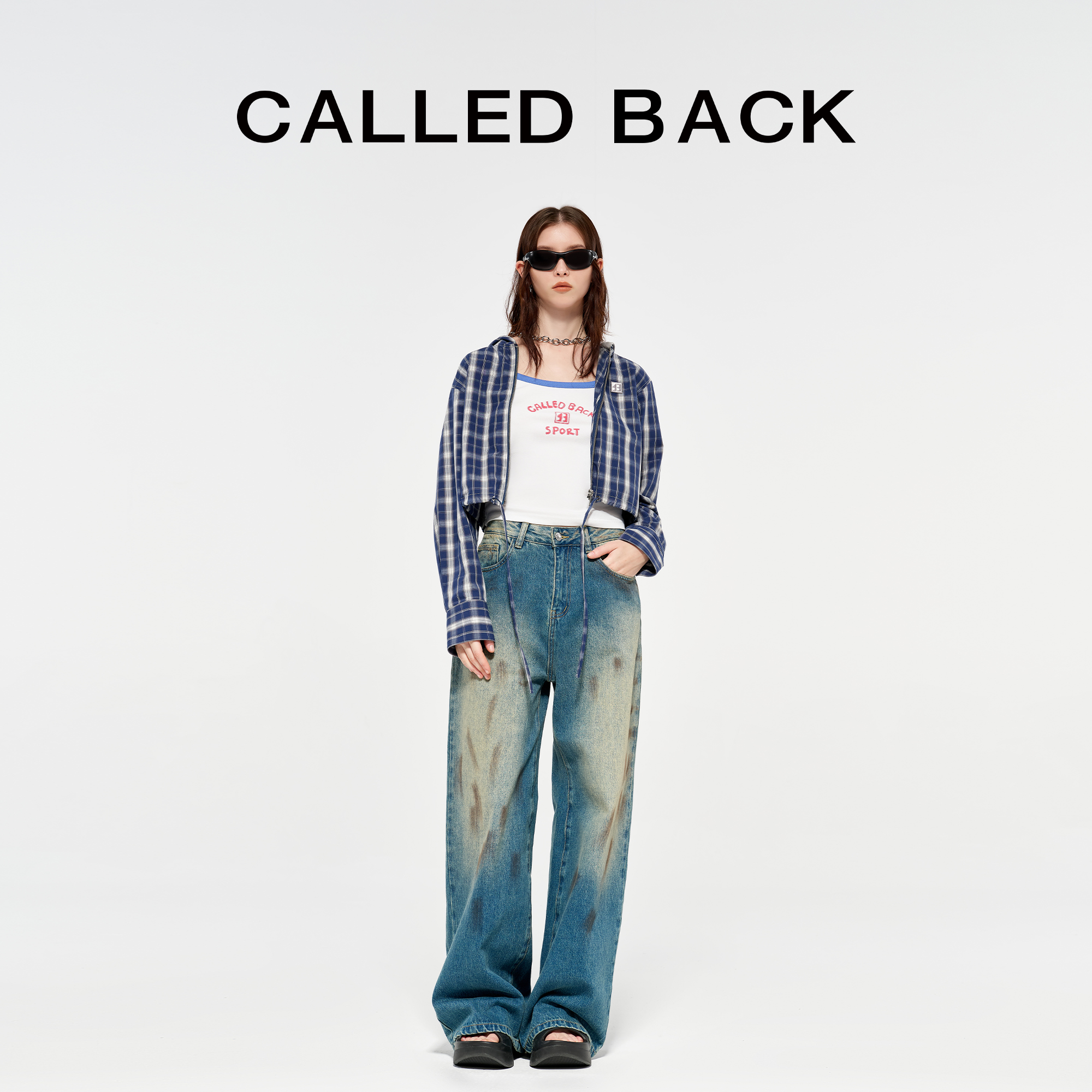 CALLED BACK秋季新款宽松百搭休闲复古显瘦格纹女士长袖短外套