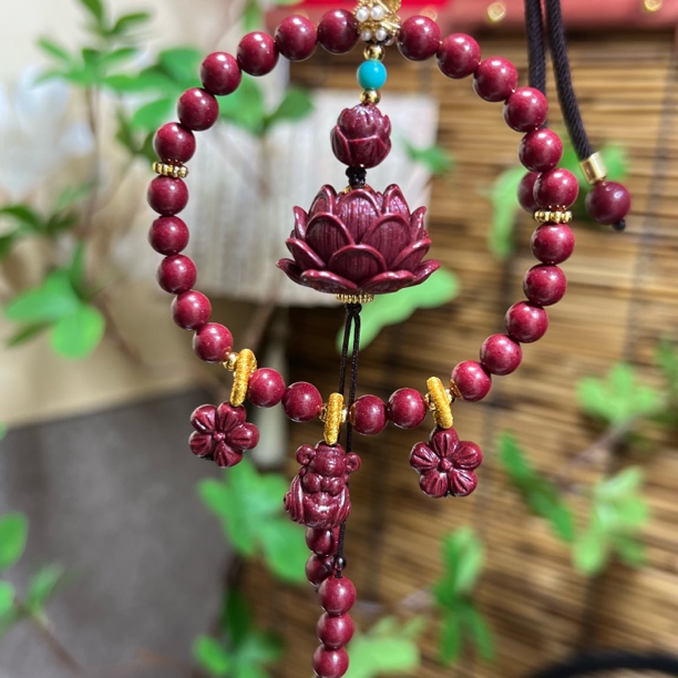 含辰砂工艺品（紫金砂）圆款莲花车挂【念心正品朱砂】0023