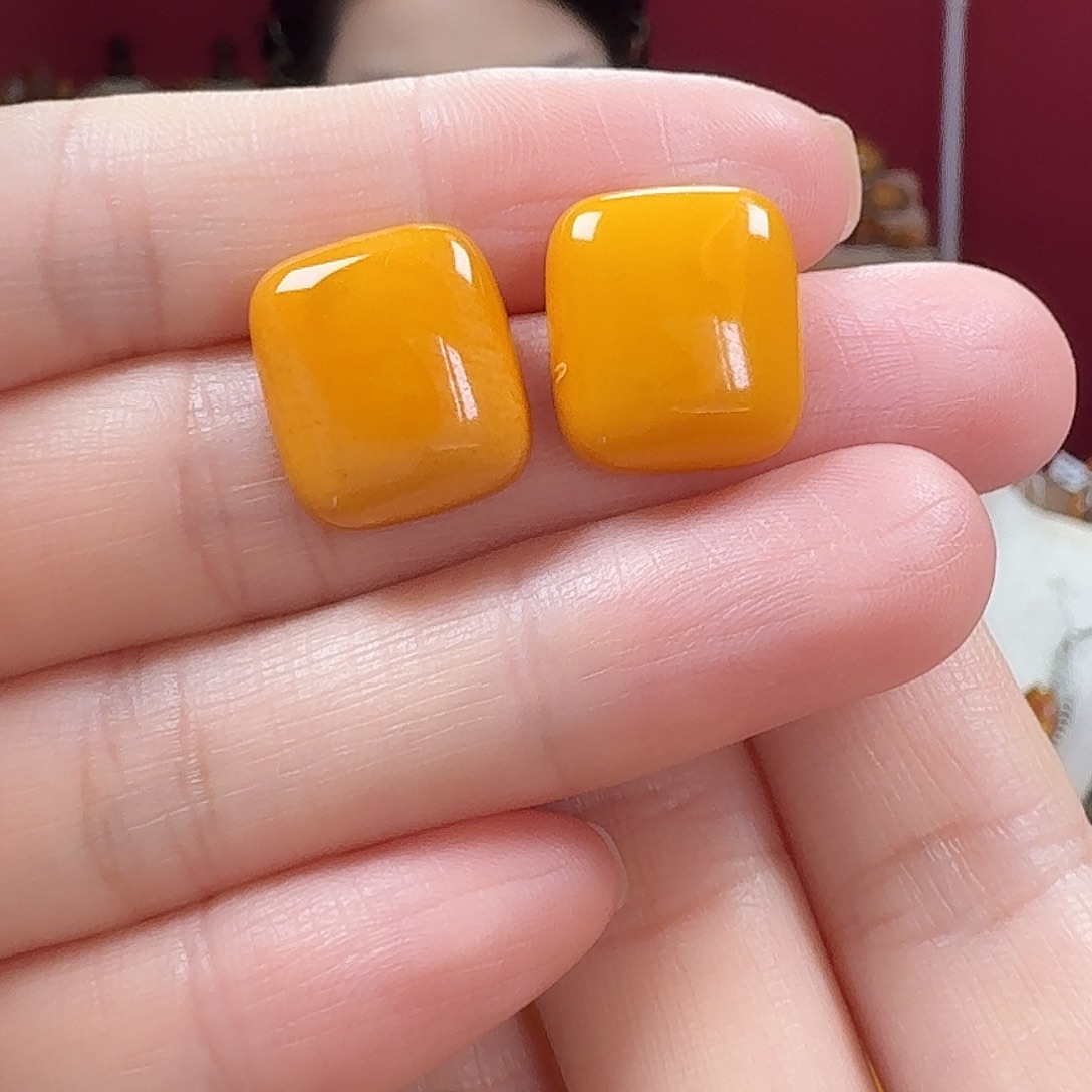 蜜蜡银S925镶嵌耳钉耳钉