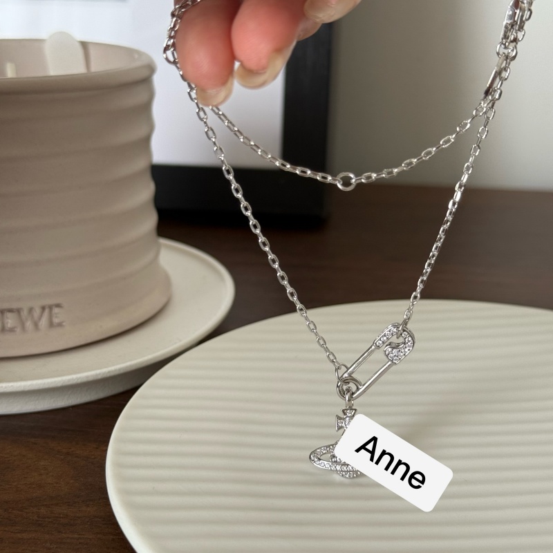 铜合金项链 甜酷土星满锆别针高级感项链【X717】