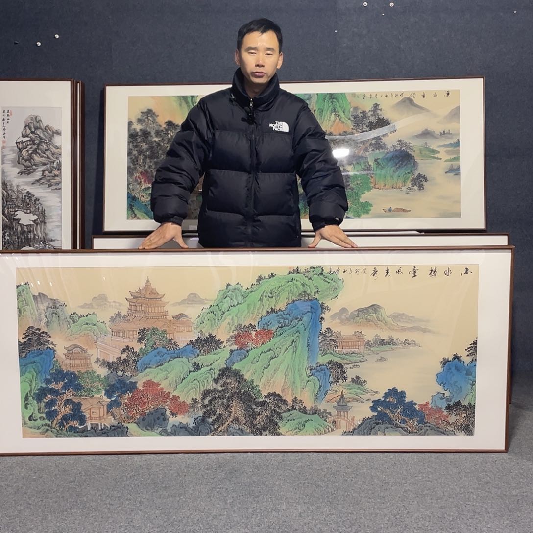 国画手绘画作品带框发货