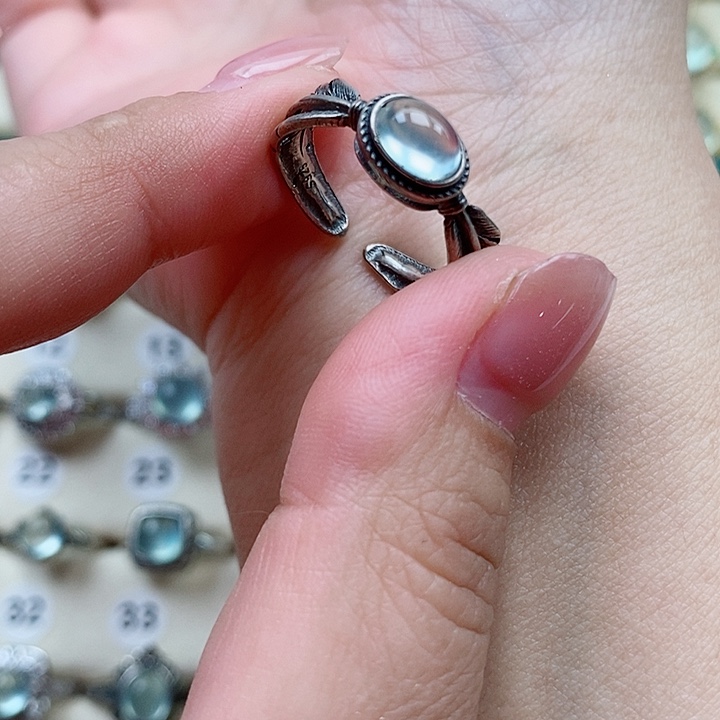 蛇纹石玉银S925镶嵌戒指