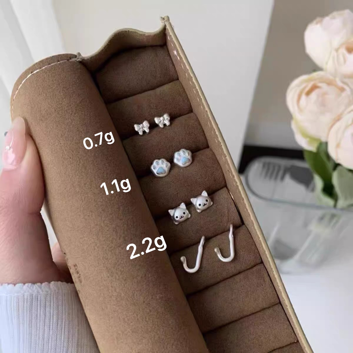 足银耳饰 纯银足银精致999耳钉Kitty雪花耳环四叶草耳钉小众轻奢