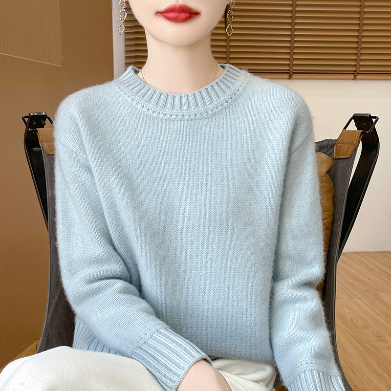 七针加厚100纯羊绒衫小半高领圆领女简约提花洋气减龄秋冬款宽松