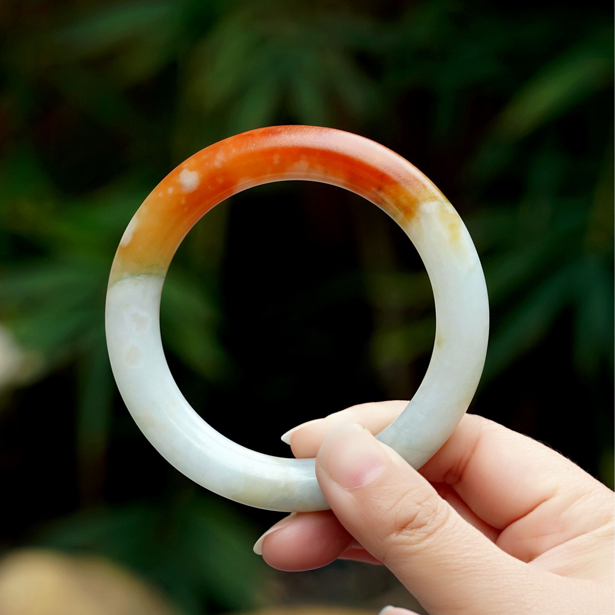 【莺红柳绿】57圈 老坑金丝绿冰红翡翠手镯 全品胖圆条美人镯子