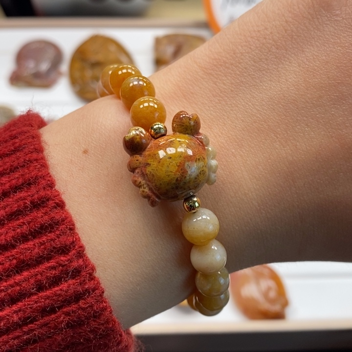 硅化玉手链未镶嵌八方来财