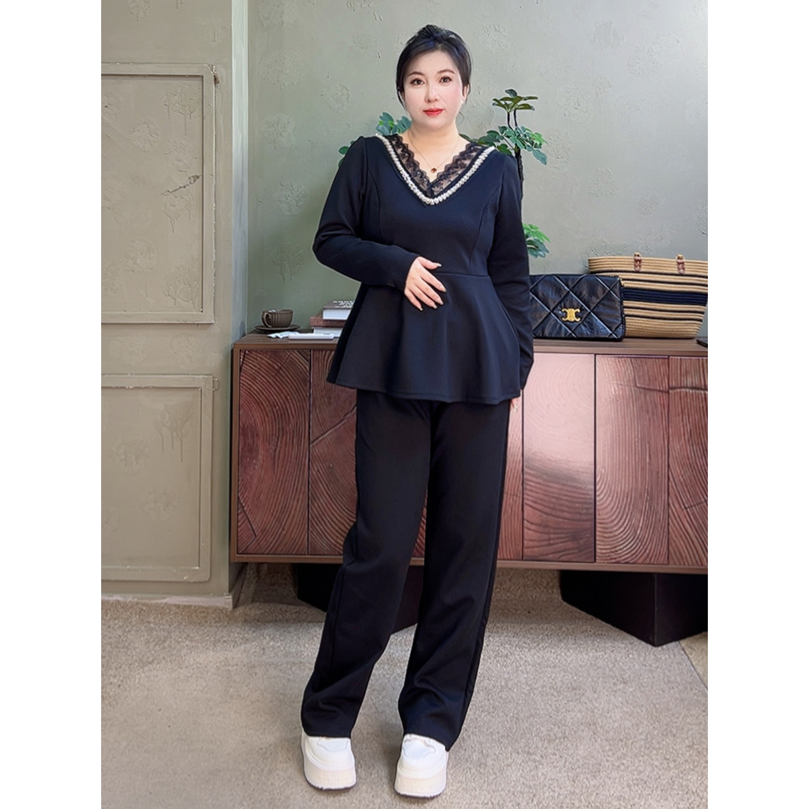 【胡小肥】T大码两件套装9572显瘦遮肉百搭气质简约高级感秋冬新款