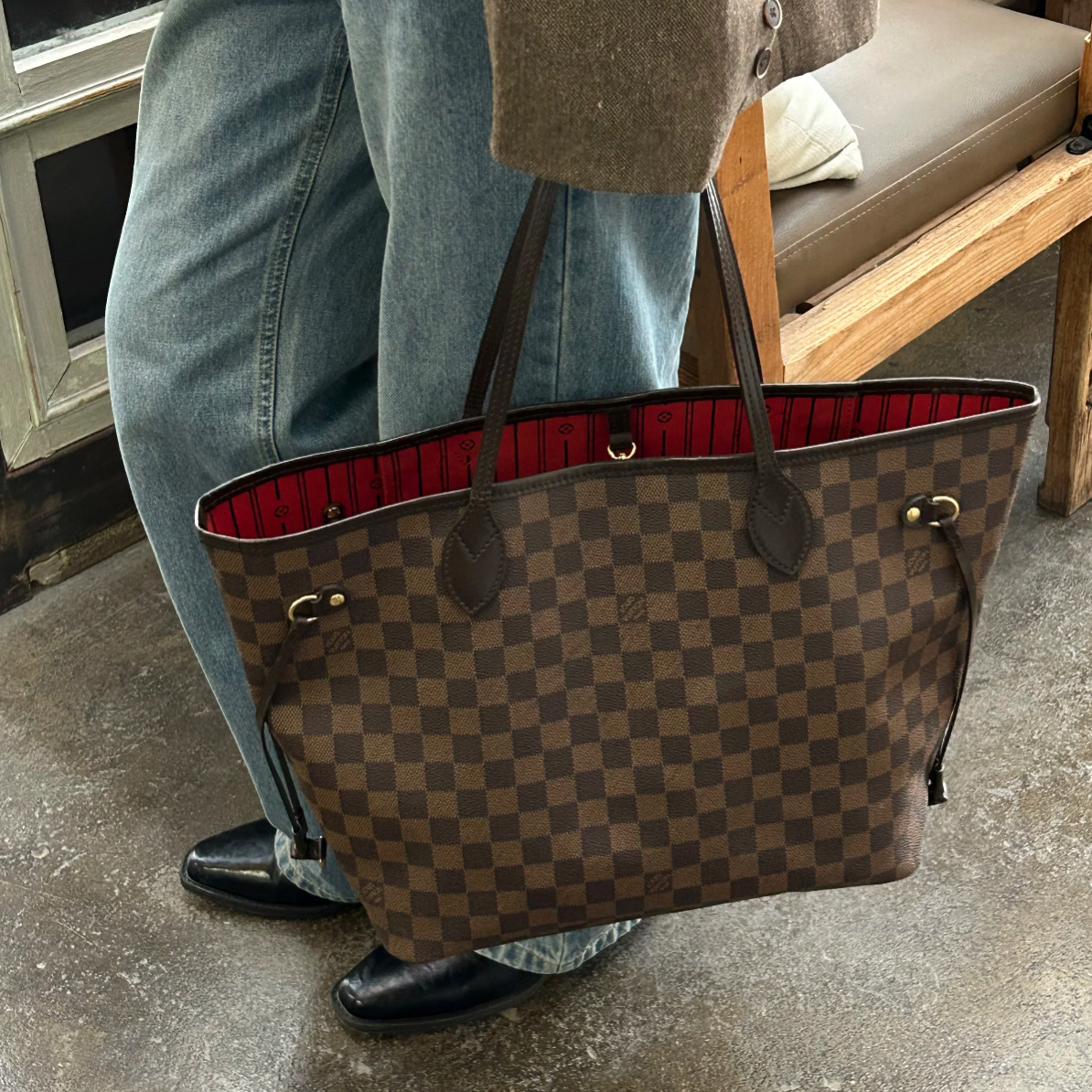 95新 LouisVuitton/路易威登 御古屋/39078/棋盘格nf中号子母 16