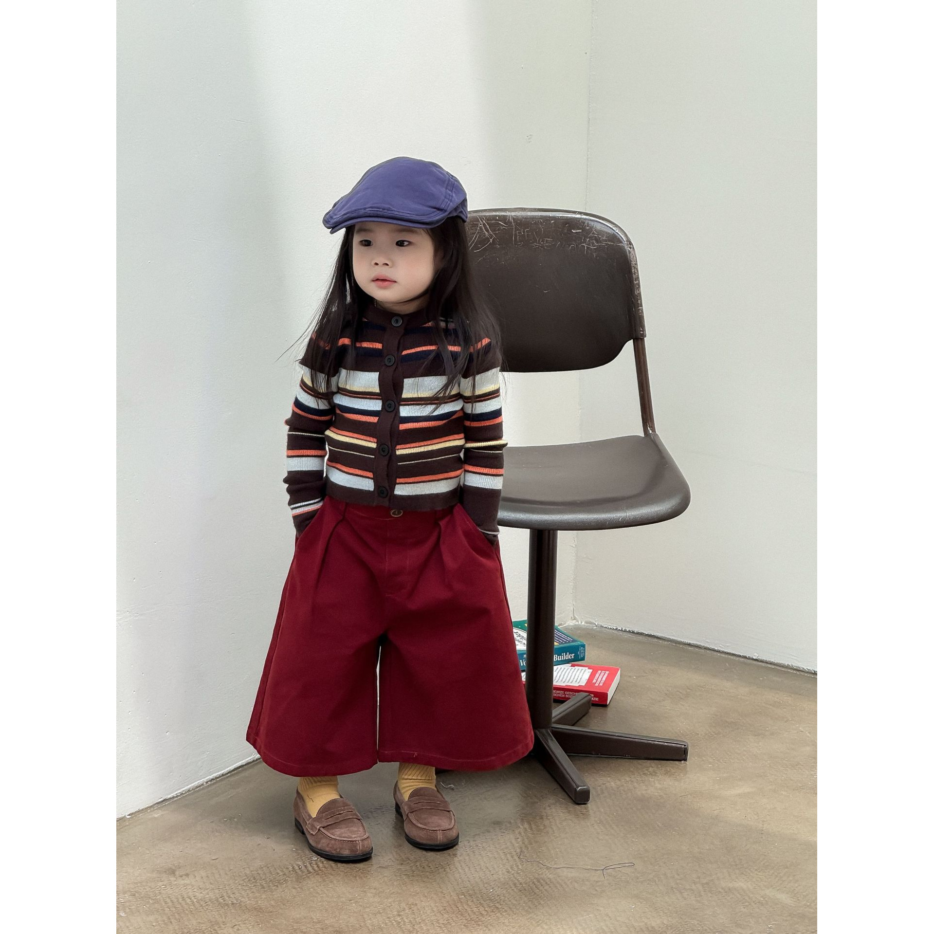 小粉象 ·女童2025秋季新款韩版休闲彩色条纹毛衣洋气阔腿裤套装