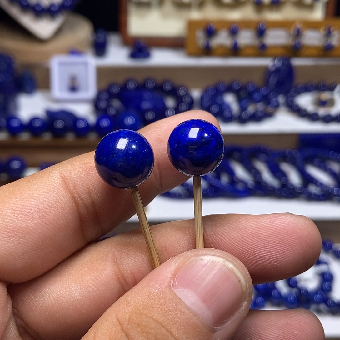****圣青金石未镶嵌高品单珠对珠12.4+