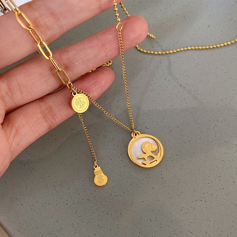 铜合金贝壳项链 铜合金  小马项链